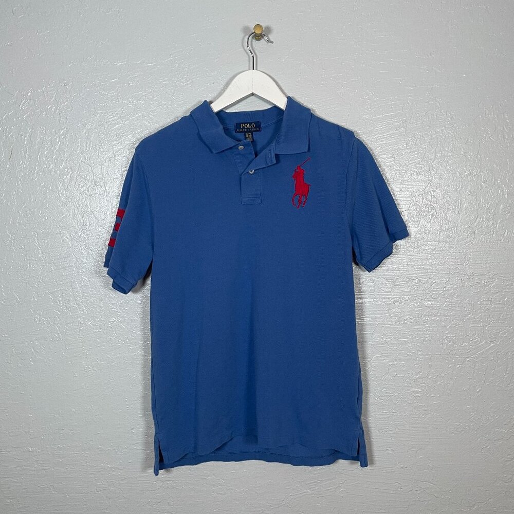 Polo Ralph Lauren Boys XL Blue Red Big Pony #3 Polo Shirt Cotton Preppy - Picture 1 of 10